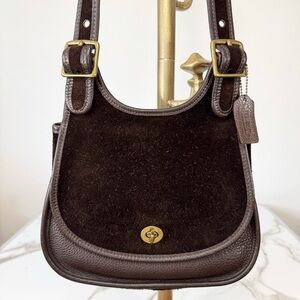 Coach Vintage Rare Authentic Berkeley Brown Suede Leather Gold Brass Saddle Bag